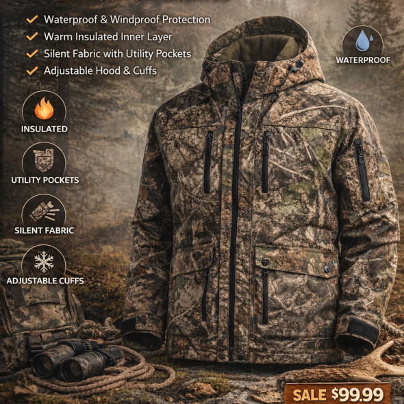 Men’s Camouflage Hunting Jacket – Waterproof & Insulated